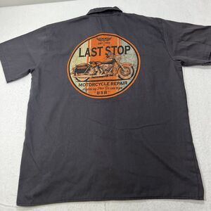 BikerWear USA Men's Large Last Stop Motorcycle Repair Short Sleeve Button Shirt